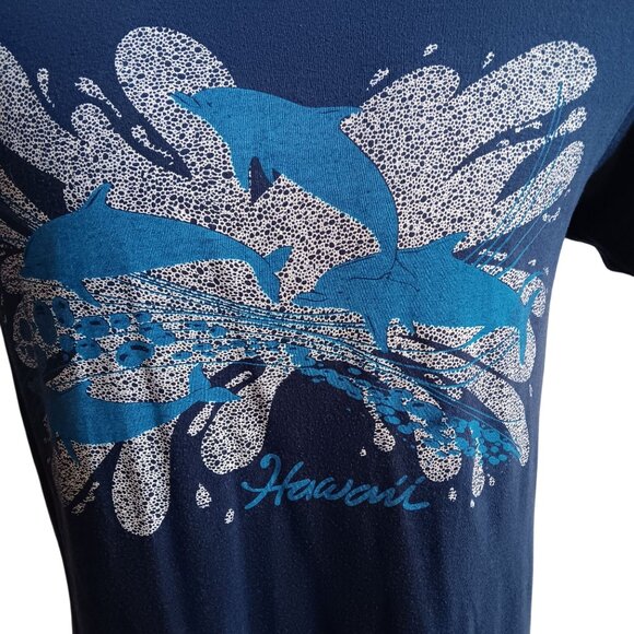 Vintage T-Shirt Single Stitch Large 1980's Hanes Hawaii Surfer Dolphins Print - Picture 2 of 8